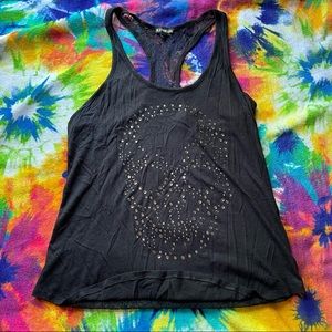 Express rhinestone skull & lace tank top size small